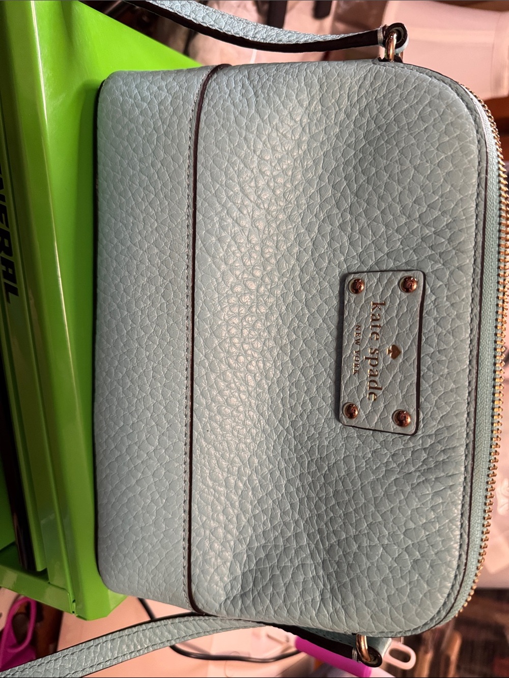 kate spade Light Blue Pebbled Leather Crossbody with Gold Hardware